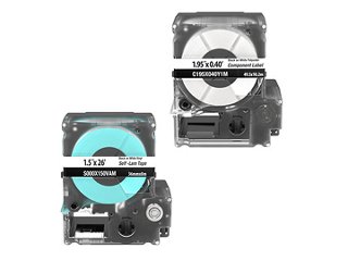 Two label cassettes for panduit printers, one with white labels and one with blue labels