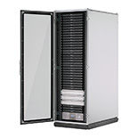 Micro data center cabinet with an open door preconfigured with networking