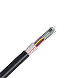 Short piece of fiber optic cable with a black exterior jacket, for use in fiber broadband projects
