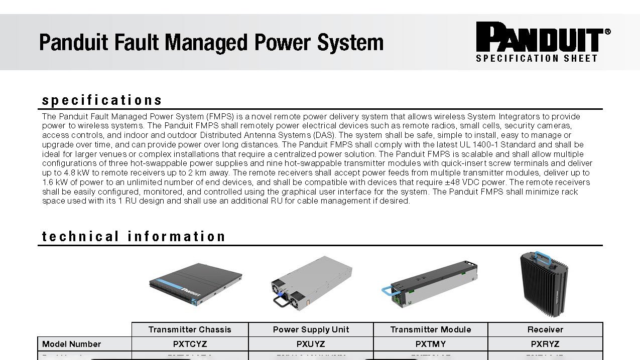 Fault Managed Power Systems Specification Sheet