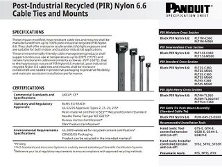 The first page of the Post-Industrial Recycled Cable Ties and Mounts spec sheet
