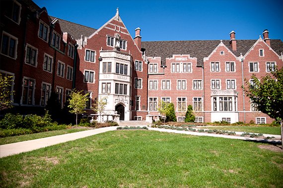 exterior view of a red brick dormitory at purdue university