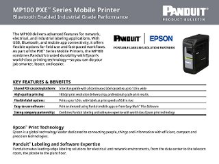 Cover of panduit product bulletin showing MP100 printer