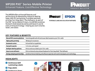 Cover of panduit product bulletin showing MP200 printer