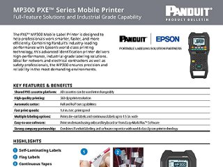 Cover of panduit product bulletin showing MP300 printer