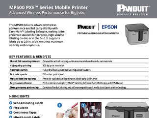 Cover of panduit product bulletin showing MP550 printer