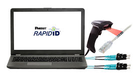 Black metal shelf against a black background, showcasing wire basket overhead cable tray routing