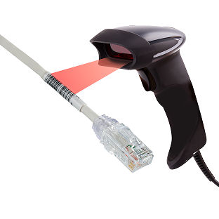 A Panduit patch cord with a rapidid label and a barcode scanner