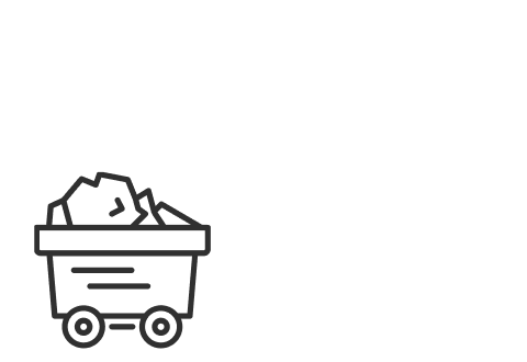 Cart on wheels with raw materials icon