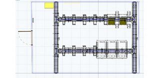 Overhead view of the layout of network racks and cabinets and cable pathways in a central office