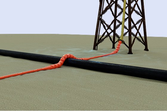 Panduit UraProtect subsea cable protection system connecting into offshore jacketed platform