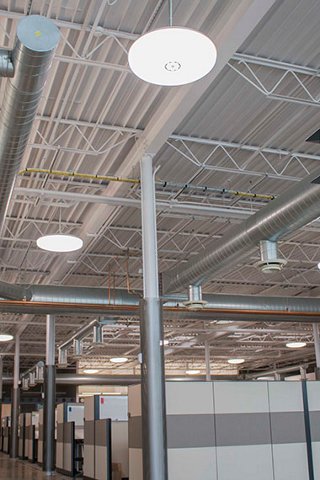 Office with cabling in the ceiling