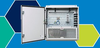 A grey metal enclosure box used as a network zone, with networking components shown inside