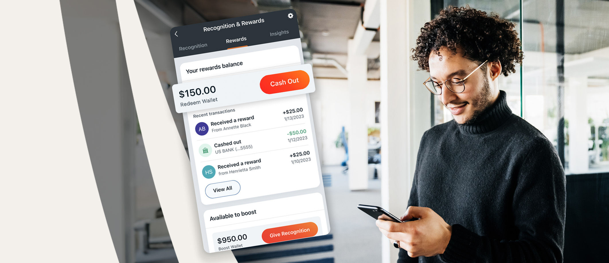 Screenshot illustrating Paylocity's employee cash rewards wallet