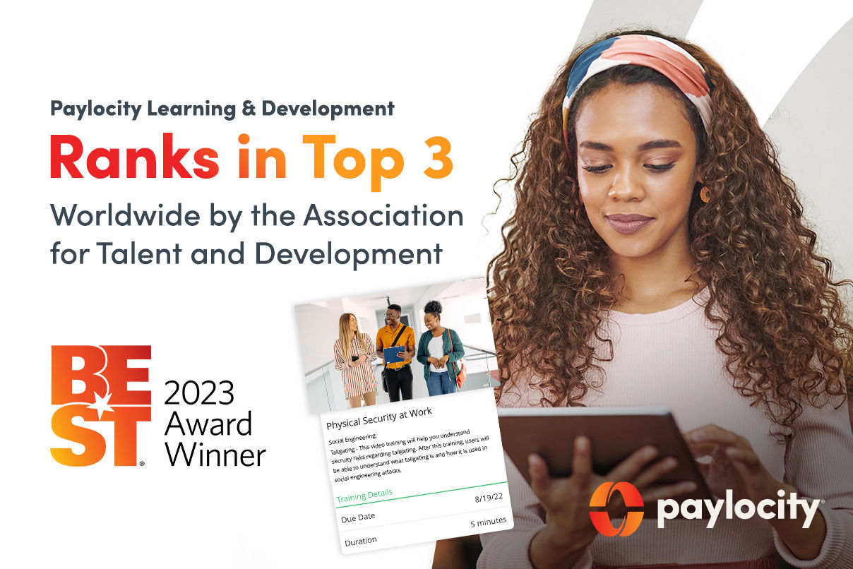 Paylocity Learning and Development Rises to #3 Worldwide Ranking in ATD BEST Awards