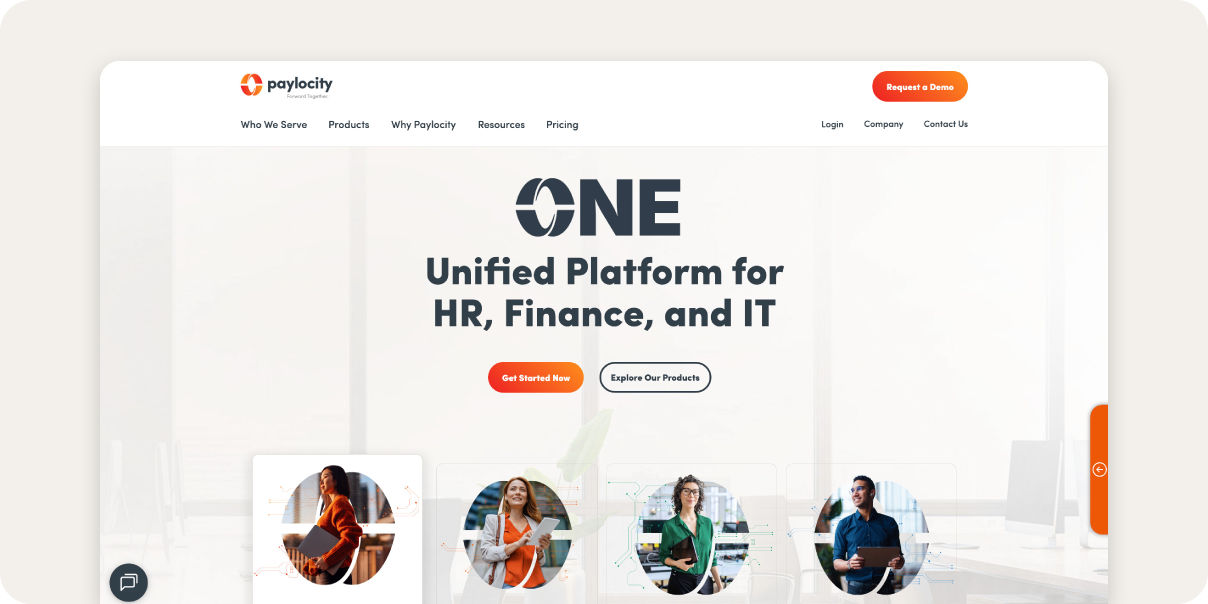 A screenshot of Paylocity homepage