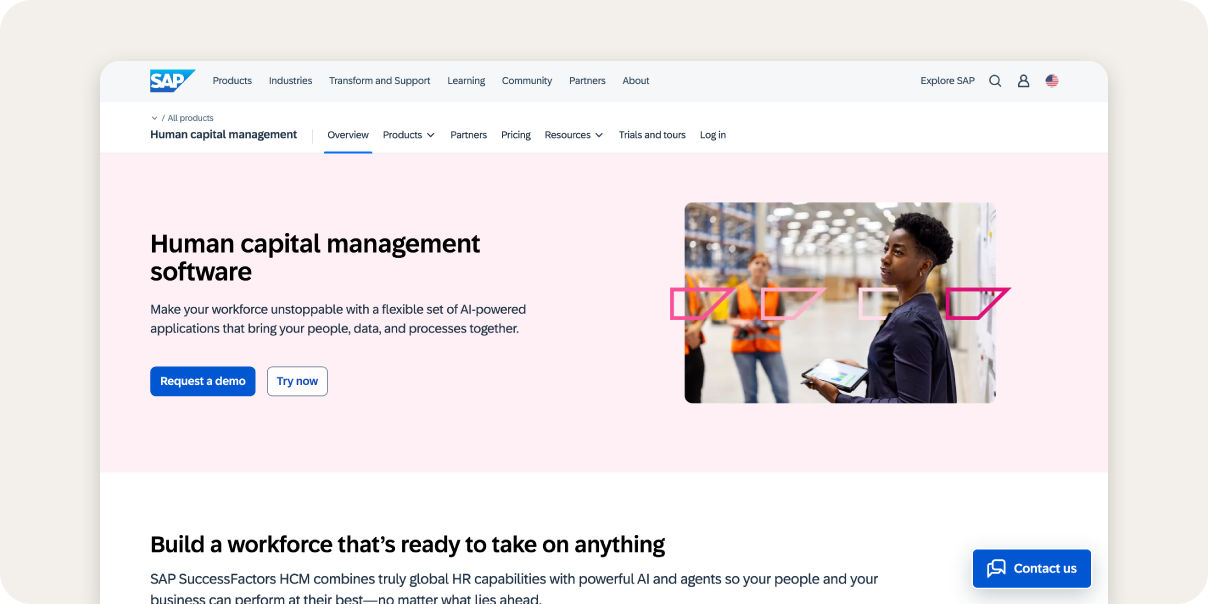 Screenshot of SAP SuccessFactors homepage.