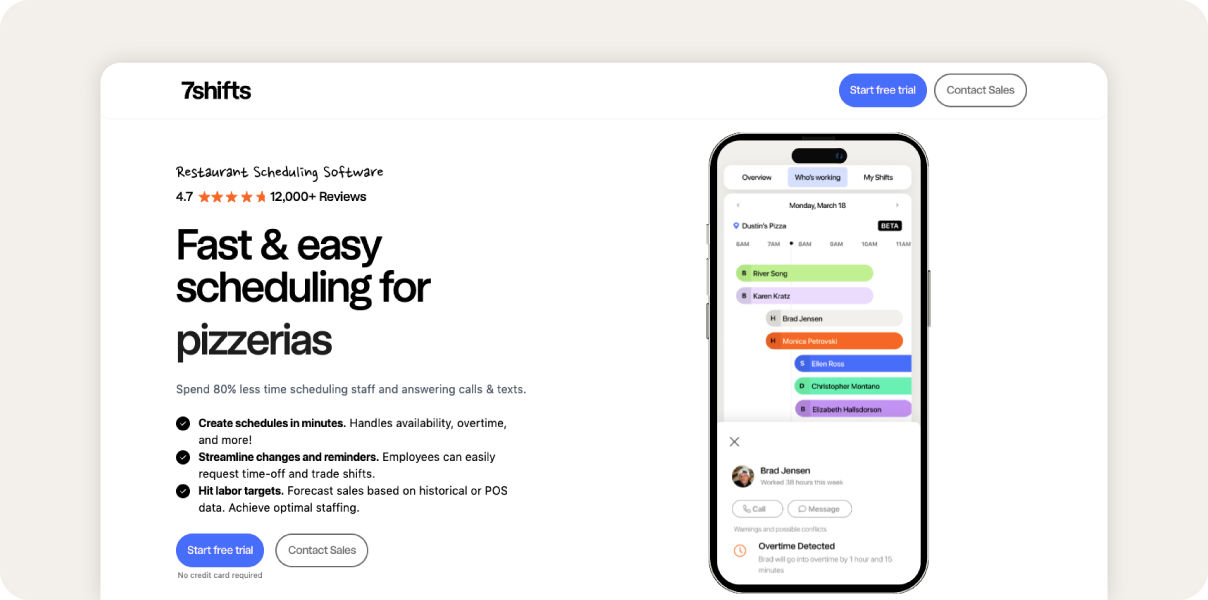 Screenshot of 7shifts restaurant HR software