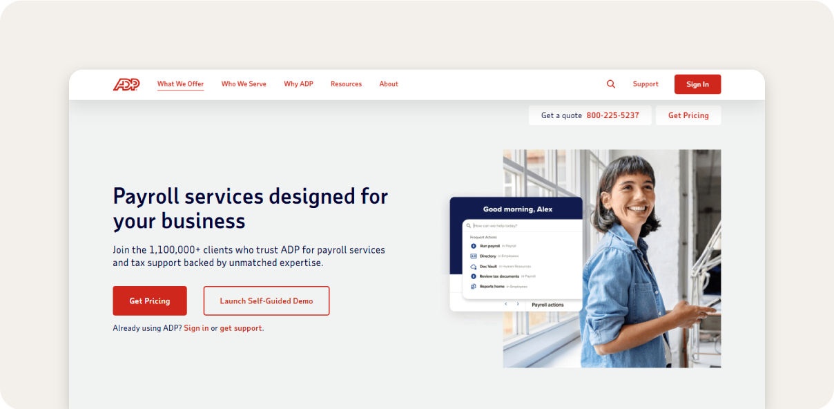 A screenshot of ADP’s homepage