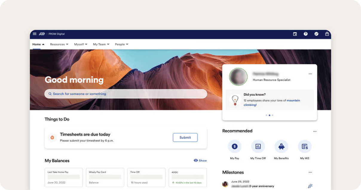 ADP employee dashboard