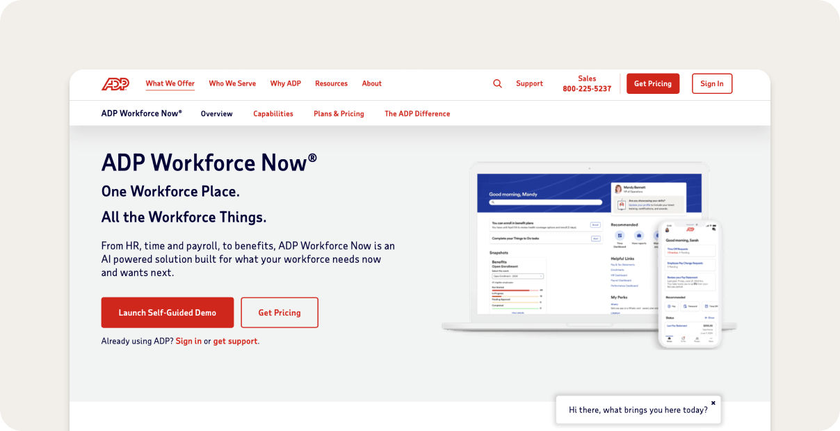 ADP Workforce Now homepage