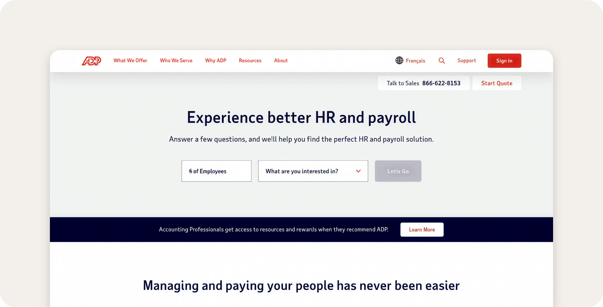 ADP Workforce Now homepage