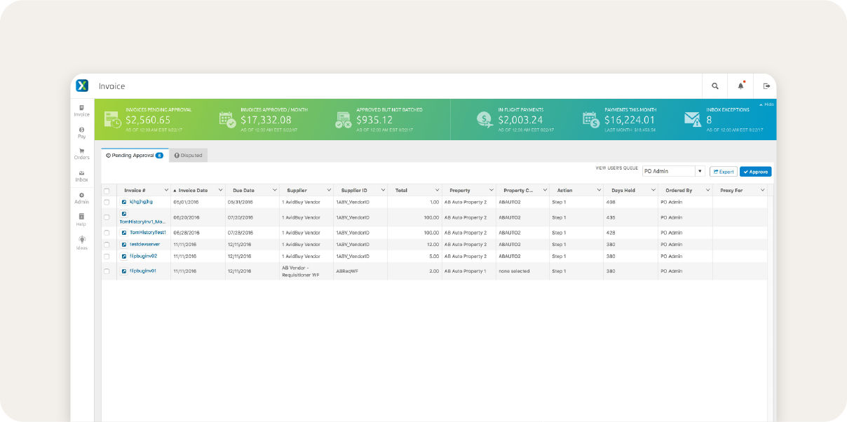 Screenshot of AvidXchange platform