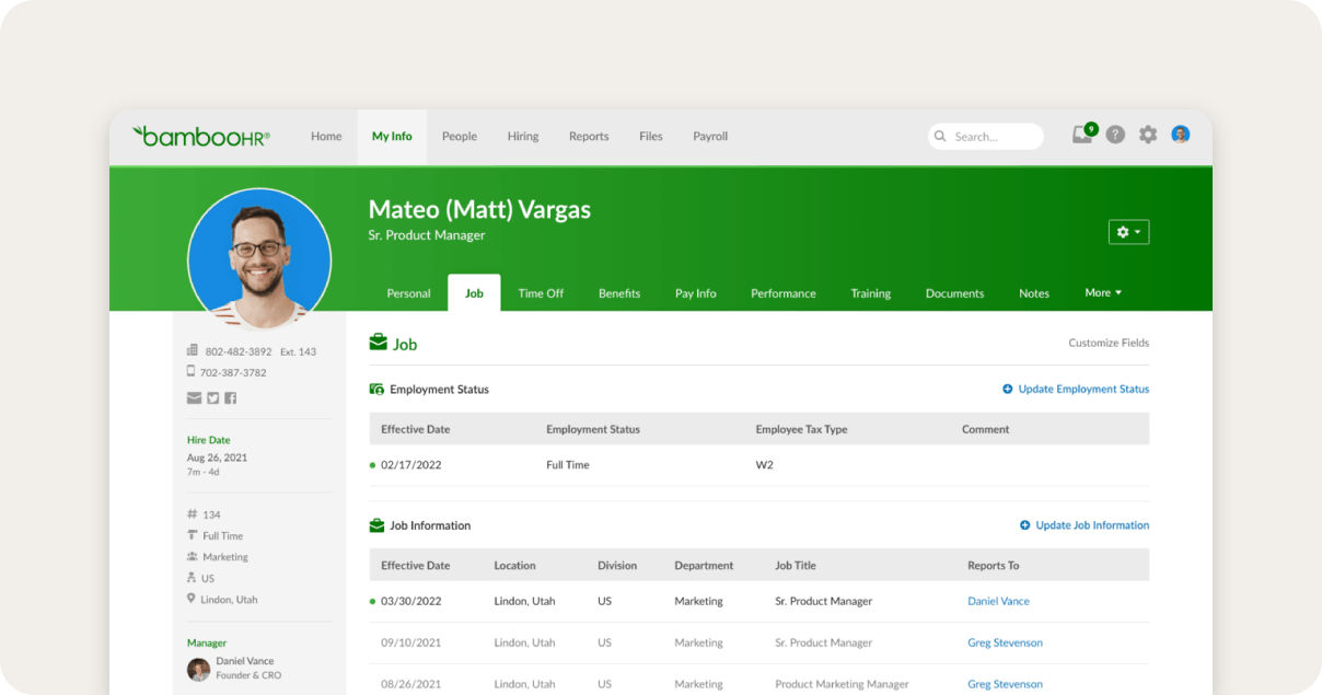 BambooHR employee dashboard