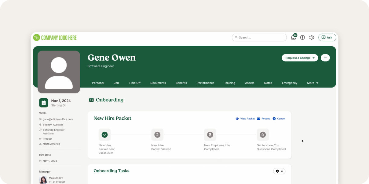 BambooHR employee dashboard example.