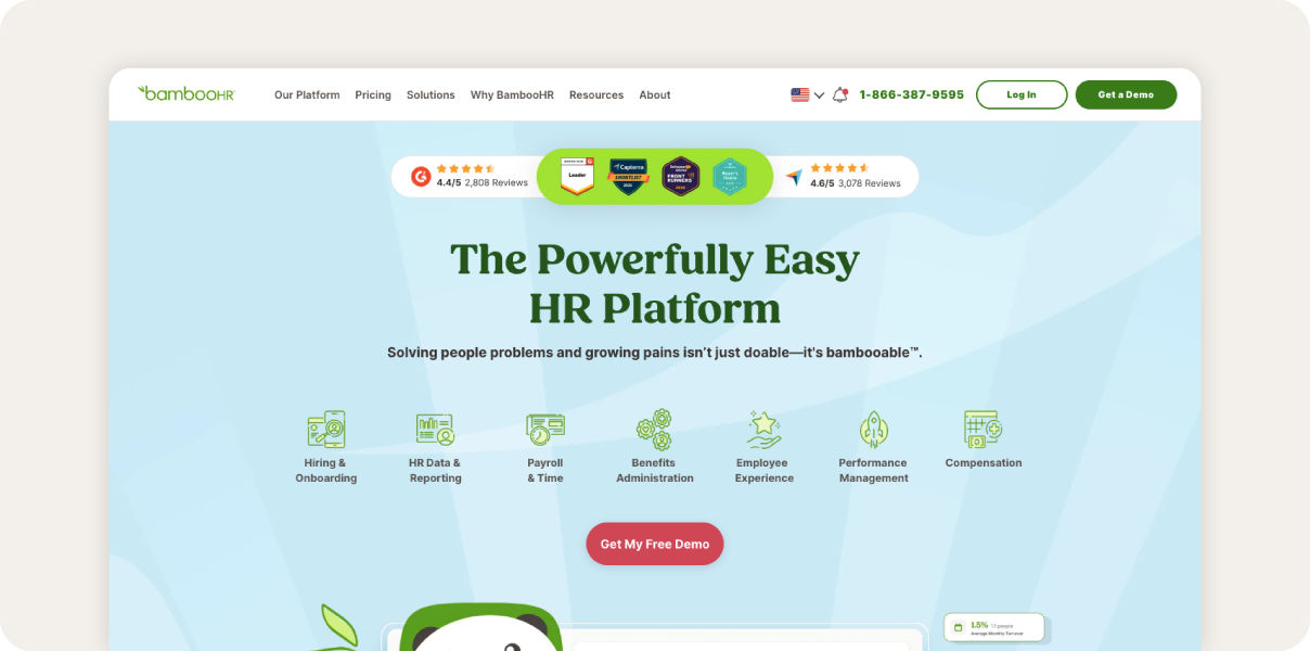Screenshot of BambooHR homepage.