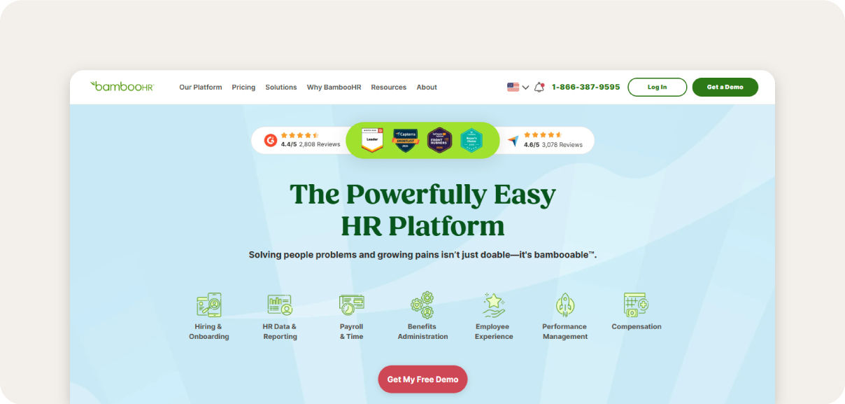 Screenshot of BambooHR homepage