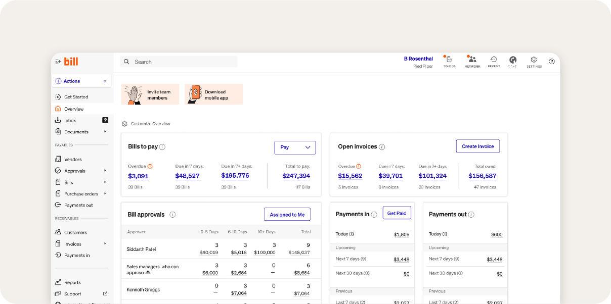 Screenshot of BILL platform