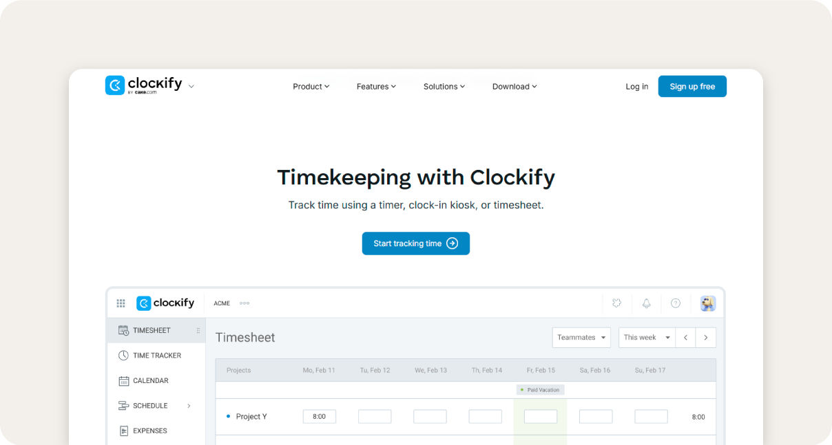 Clockify homepage