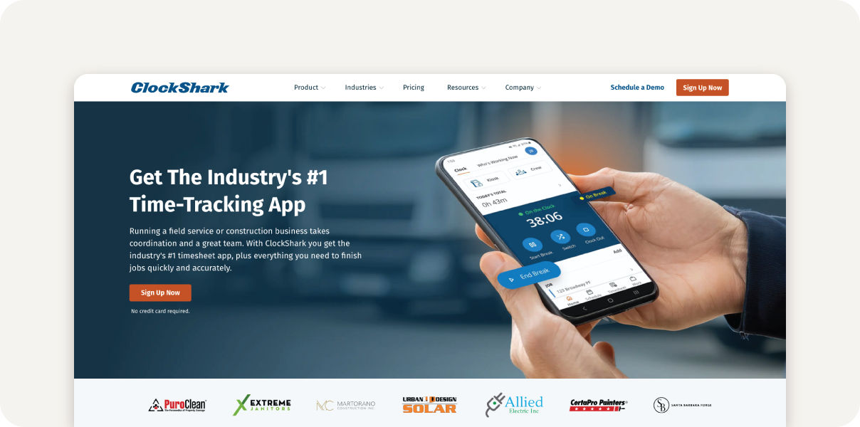 ClockShark homepage.