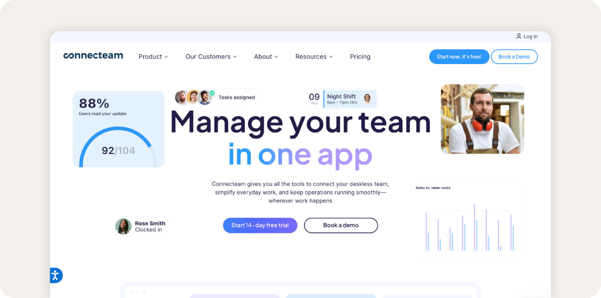 Screenshot of Connecteam HR homepage.