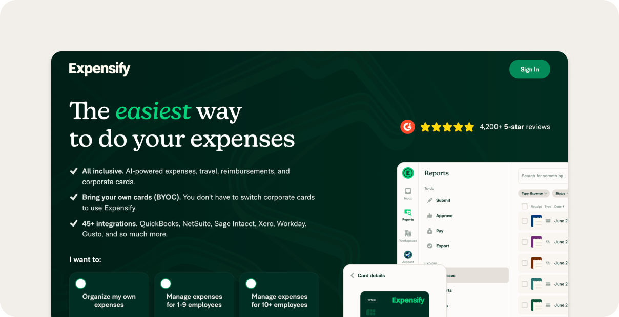 Expensify homepage
