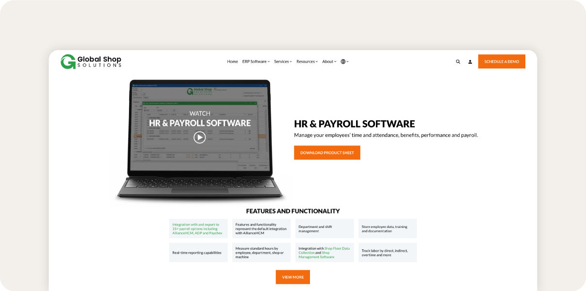 Global Shop Solutions payroll dashboard