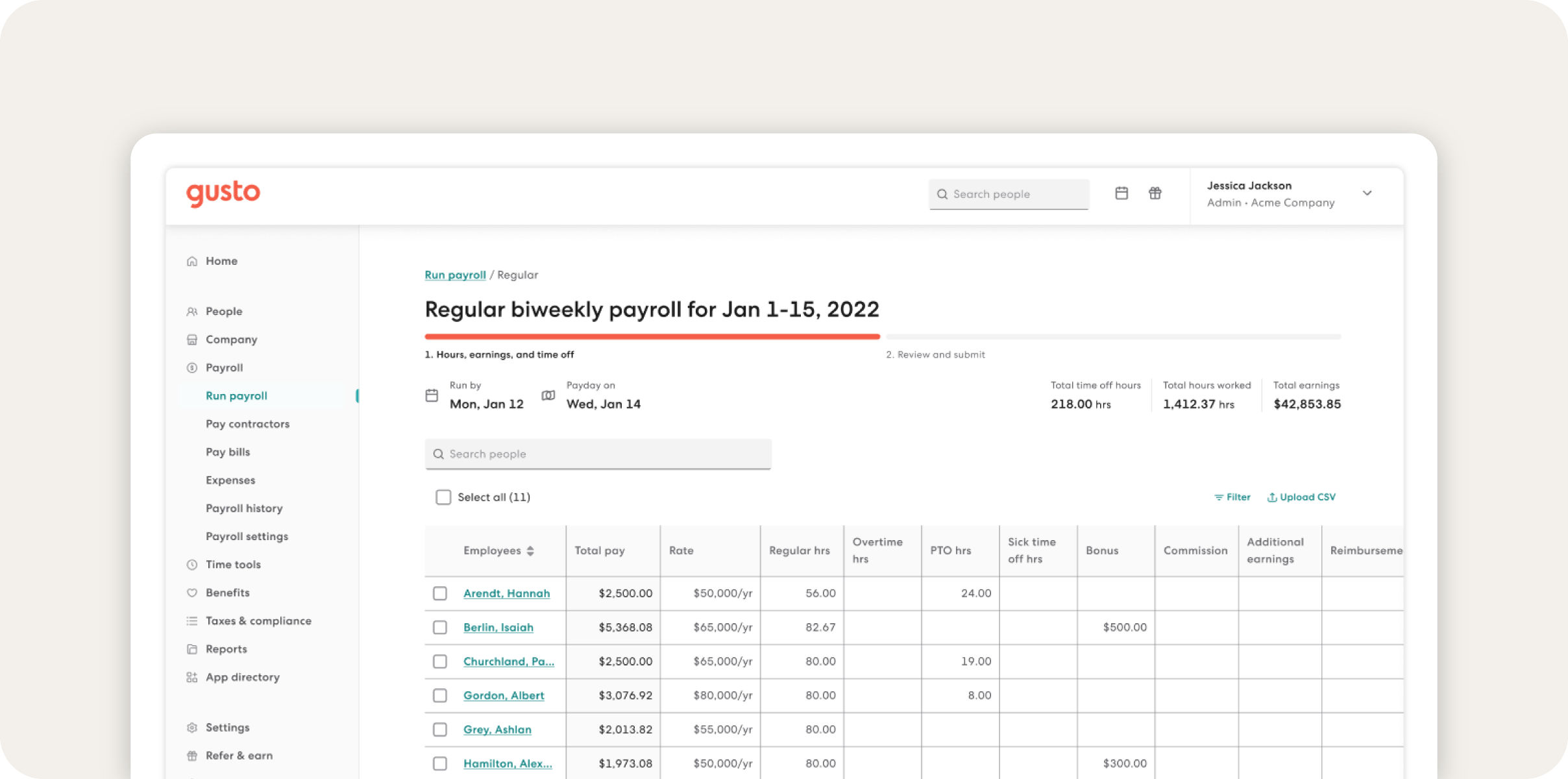 A screenshot of Gusto