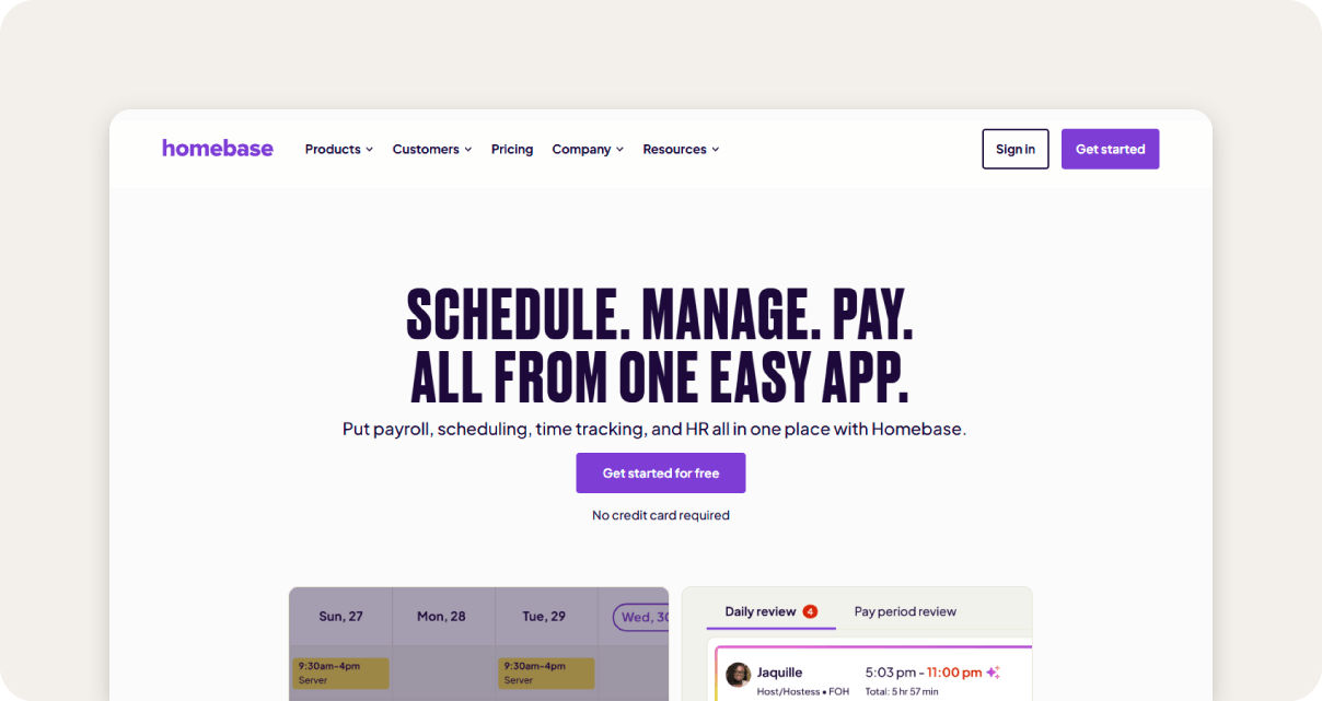 Homebase homepage