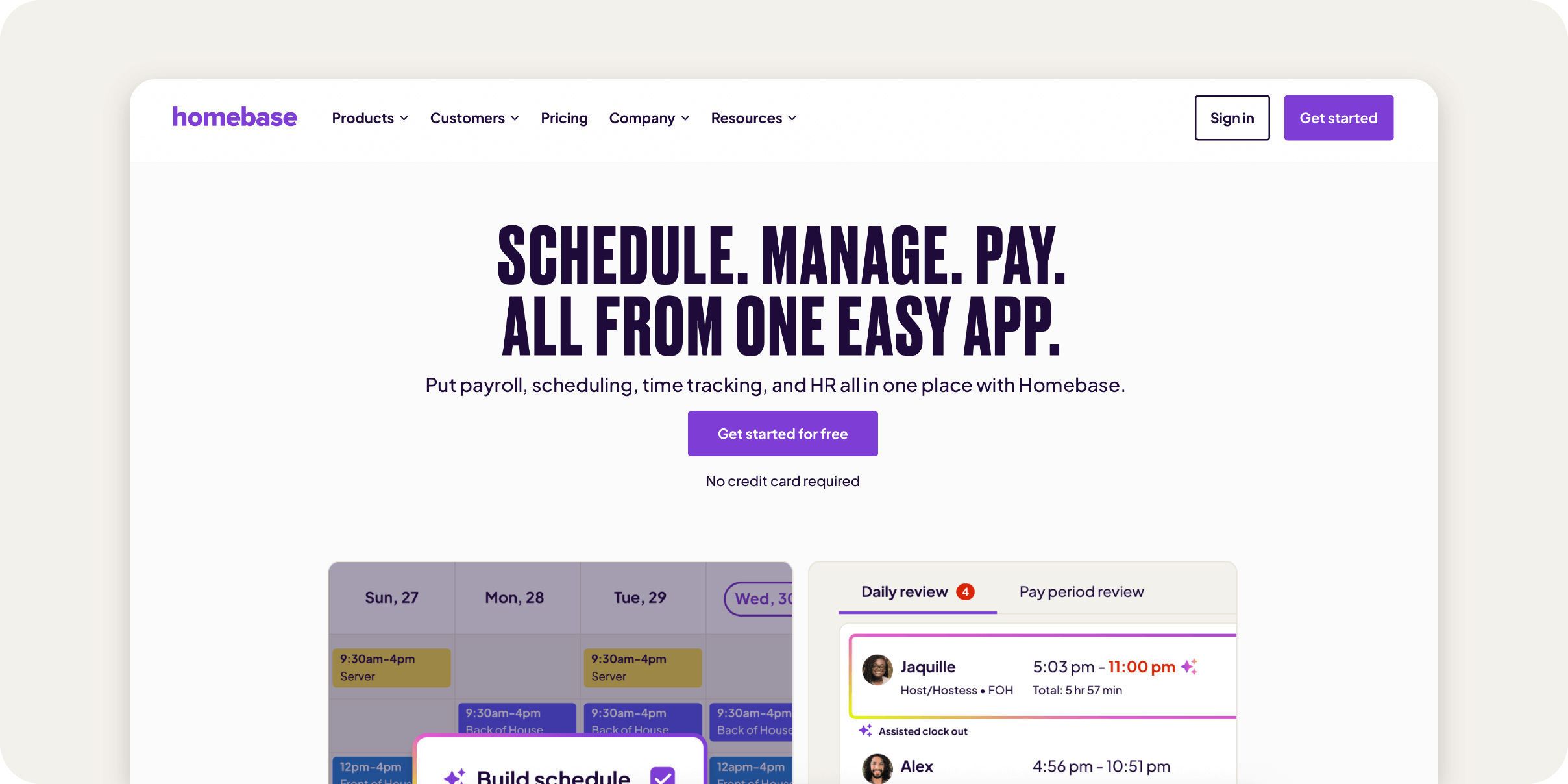 Homebase website homepage.