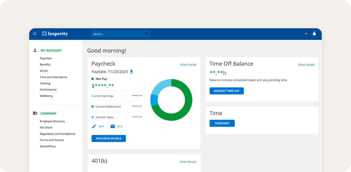 Screenshot of Insperity payroll platform
