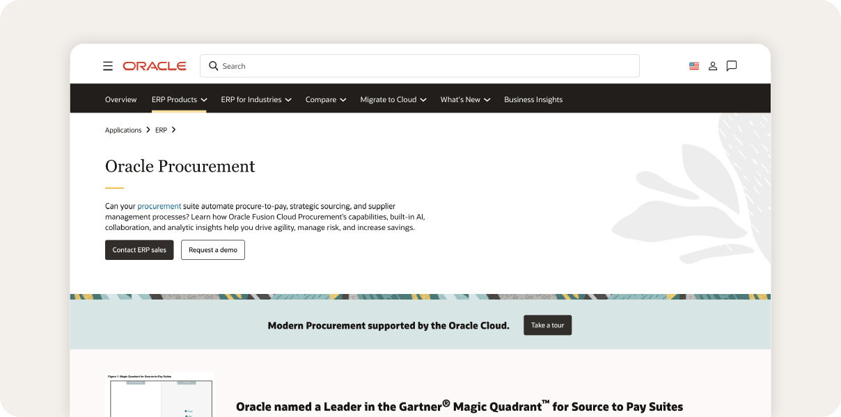 Oracle homepage