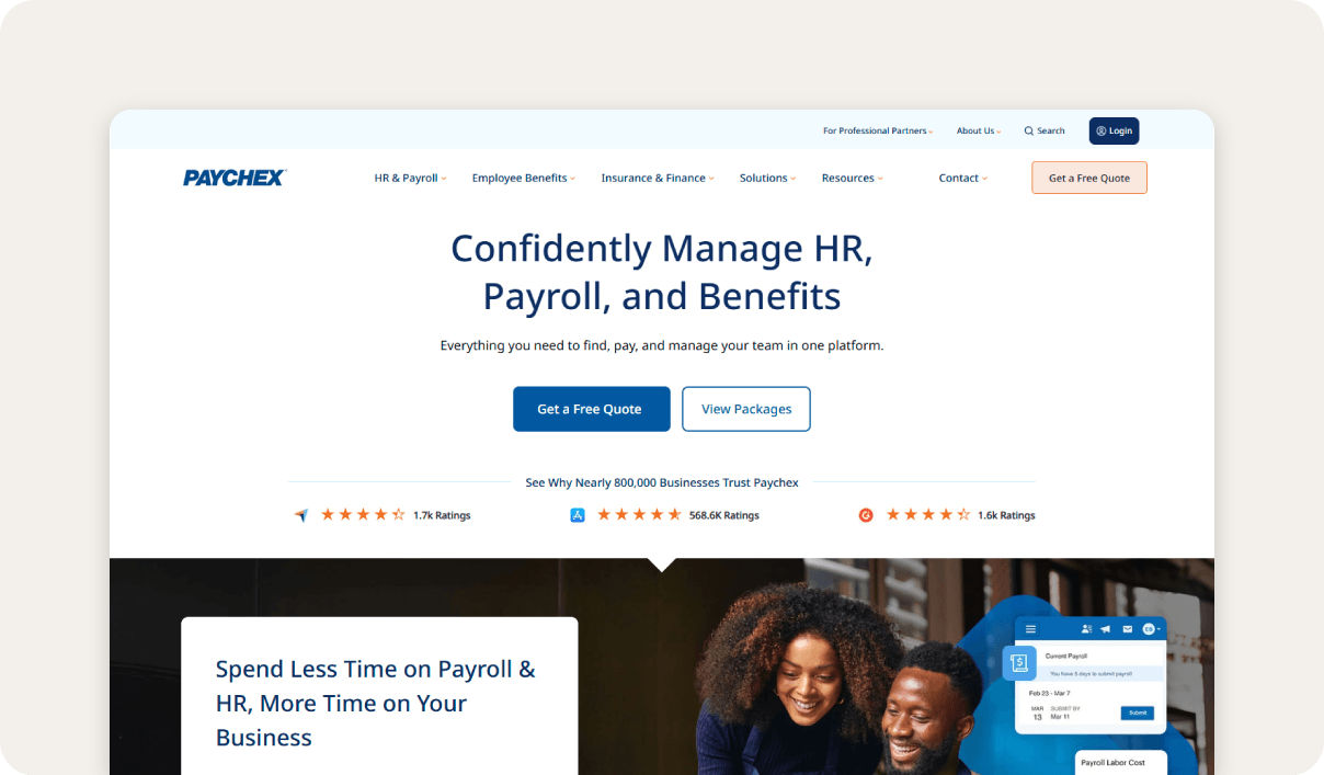 Paychex homepage.