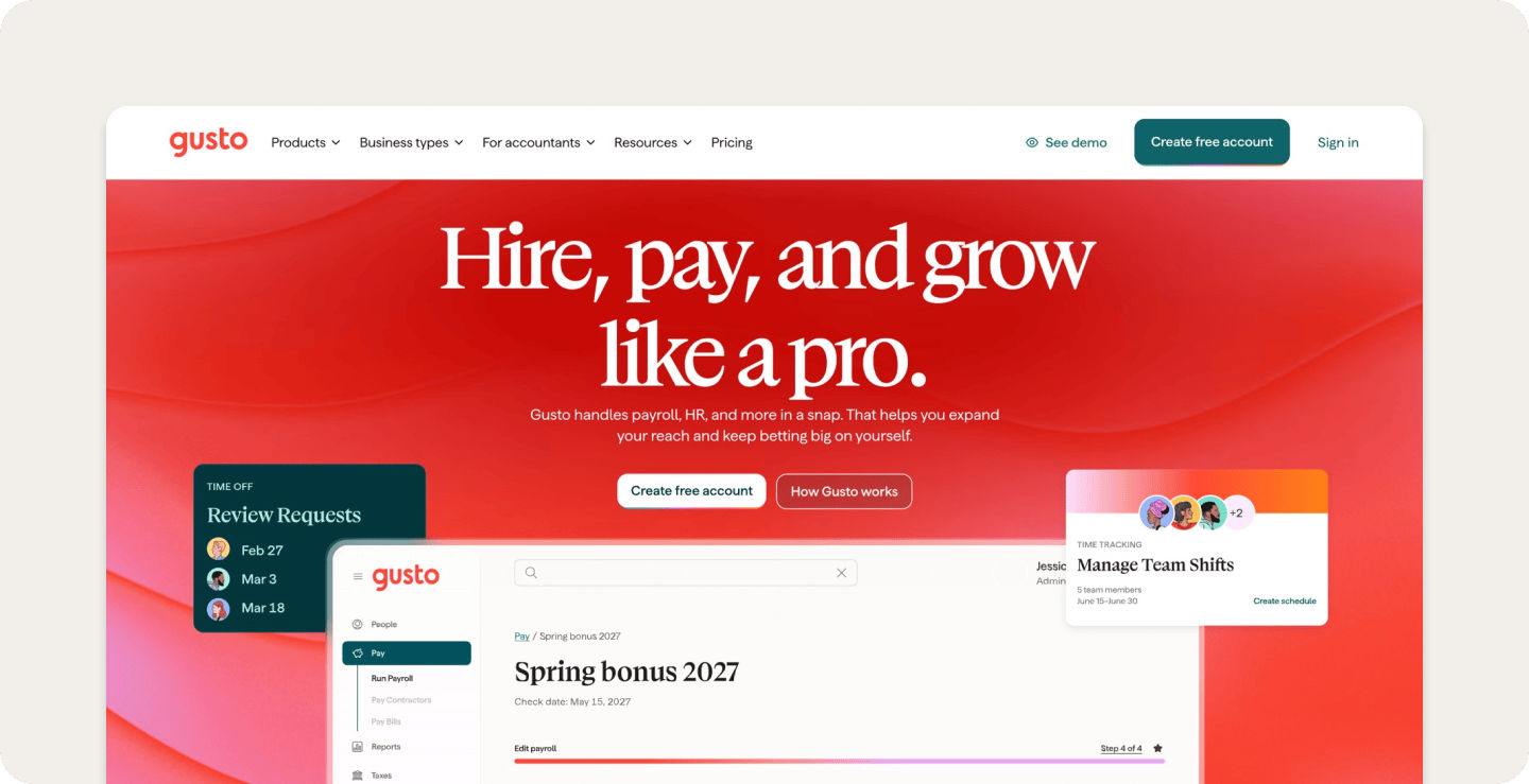 Gusto's payroll and HR platform.