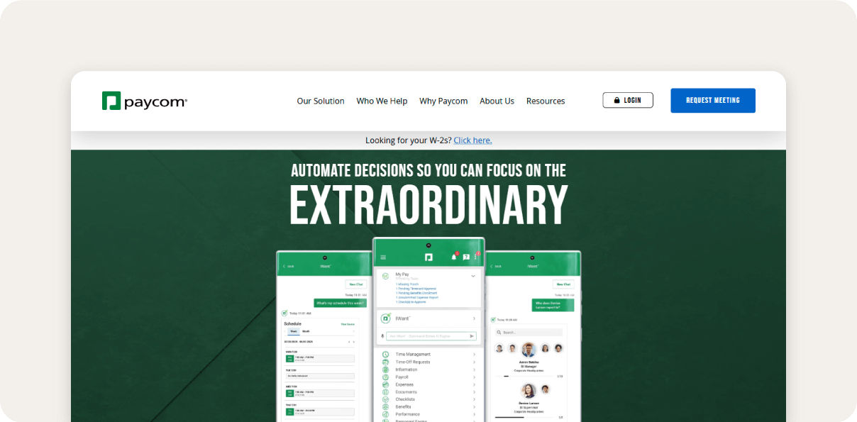 Screenshot of Paycom homepage