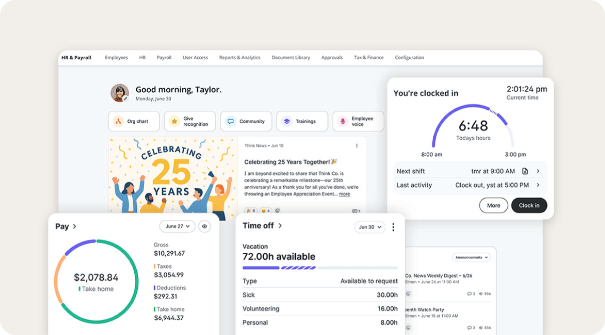 Screenshots from Paylocity employee dashboard