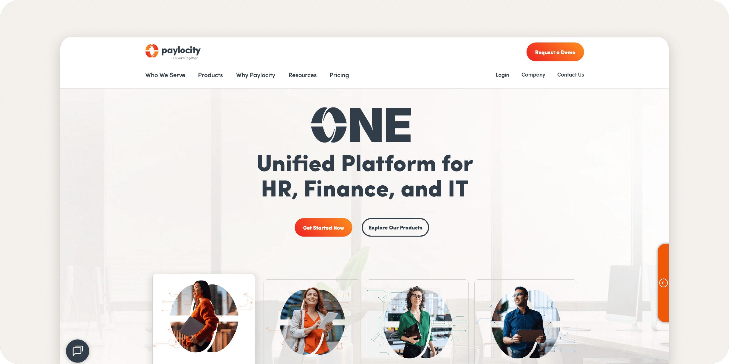 A screenshot of Paylocity homepage