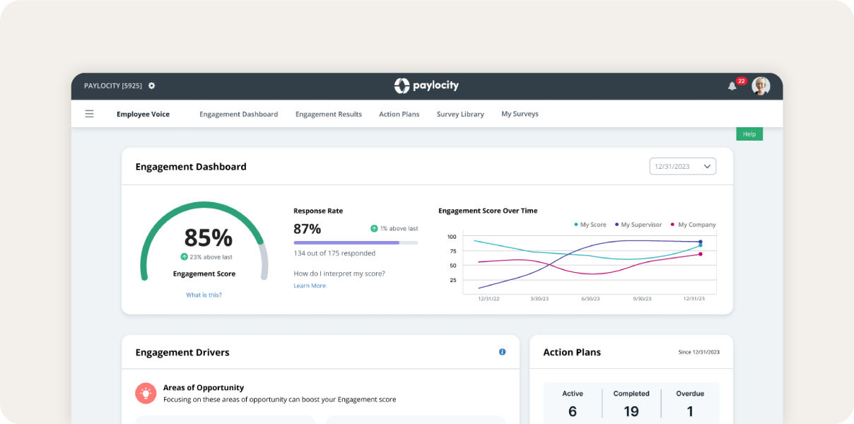 Paylocity’s Employee Voice engagement dashboard