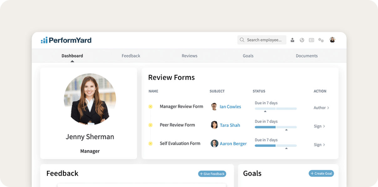 PerformYard homepage.