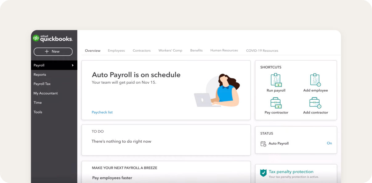 Screenshot of QuickBooks payroll platform